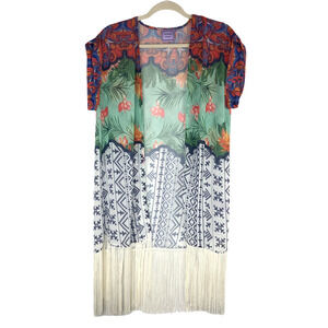 MICHELLE Nicole Fringe Kimono Swim Cover Up Size M